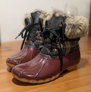 Plaid Faux Fur Duck Boots